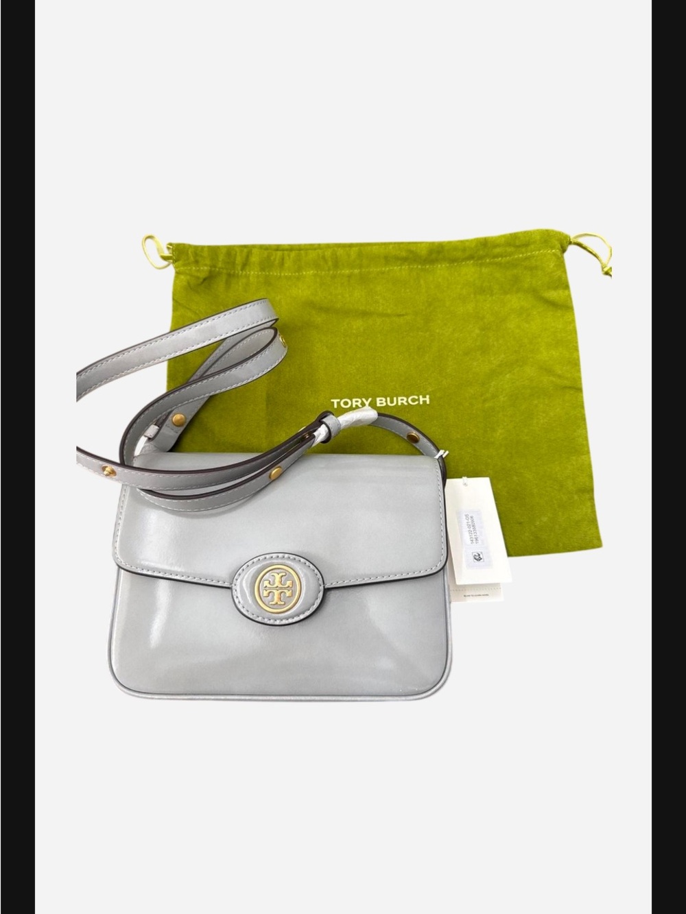 NWT Tory Burch Robinson Spazzolato Convertible Shoulder Bag in Light Granite